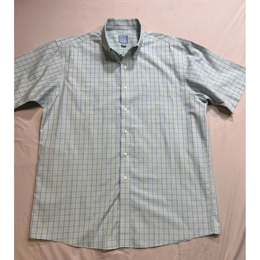 Jos. A. Bank Men’s L Shirt Stays Cool Multi Plaid Short Sleeve Button-Up EUC